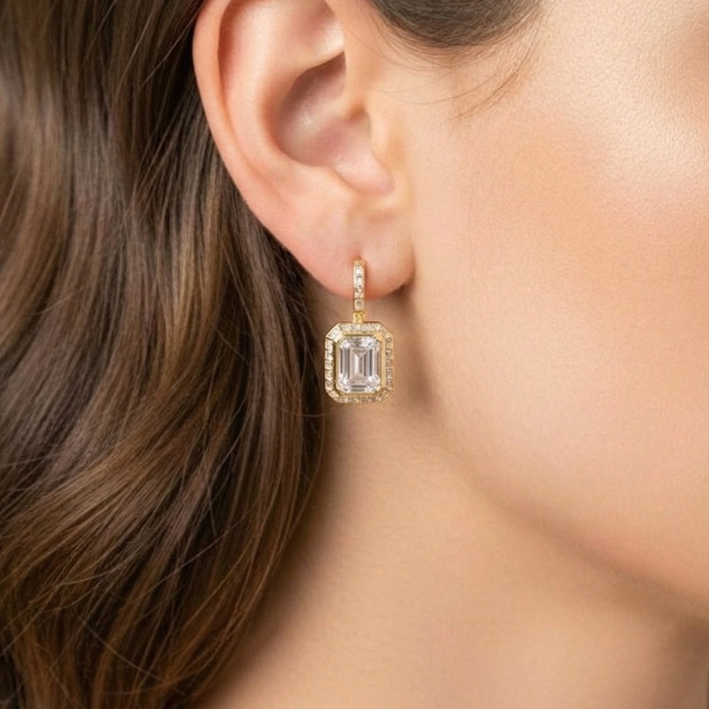 Lustro Stella Finest CZ Earrings in Vermeil Yellow Gold Over Sterling Silver - Picture 3 of 6